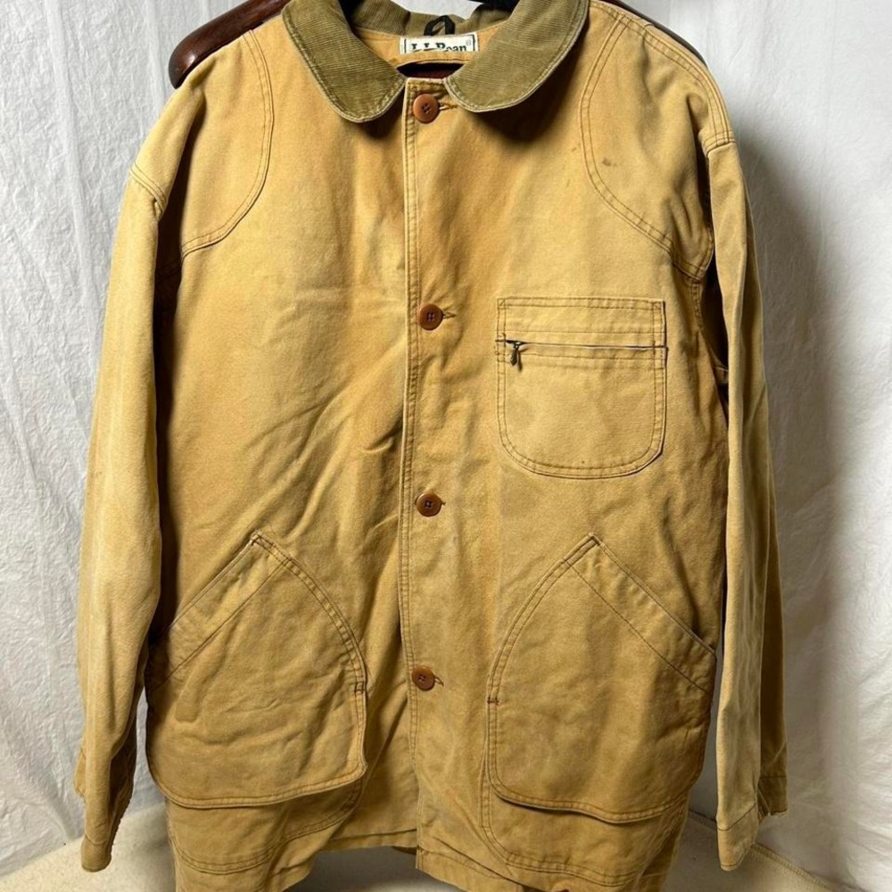 Vintage L.L. Bean Mens‎ Tan Flannel Lined Canvas Barn Coat Chore Jacket XL